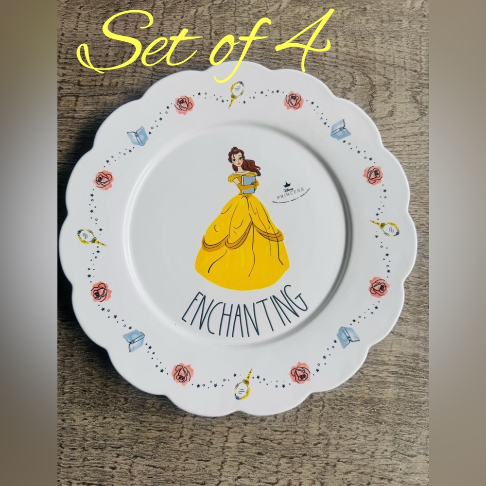 Rae Dunn Disney Princess Belle Plates Set of 4 Enchanting Beauty and the Beast